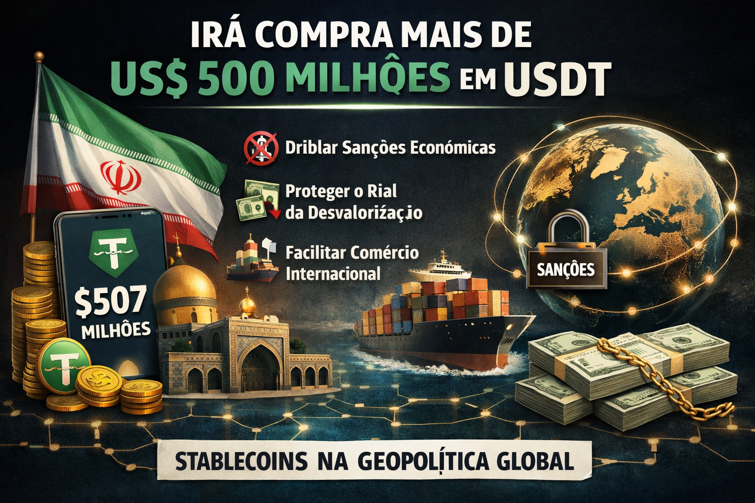 Irã compra mais de US$ 500 milhões em USDT e expõe o novo papel das stablecoins na geopolítica global