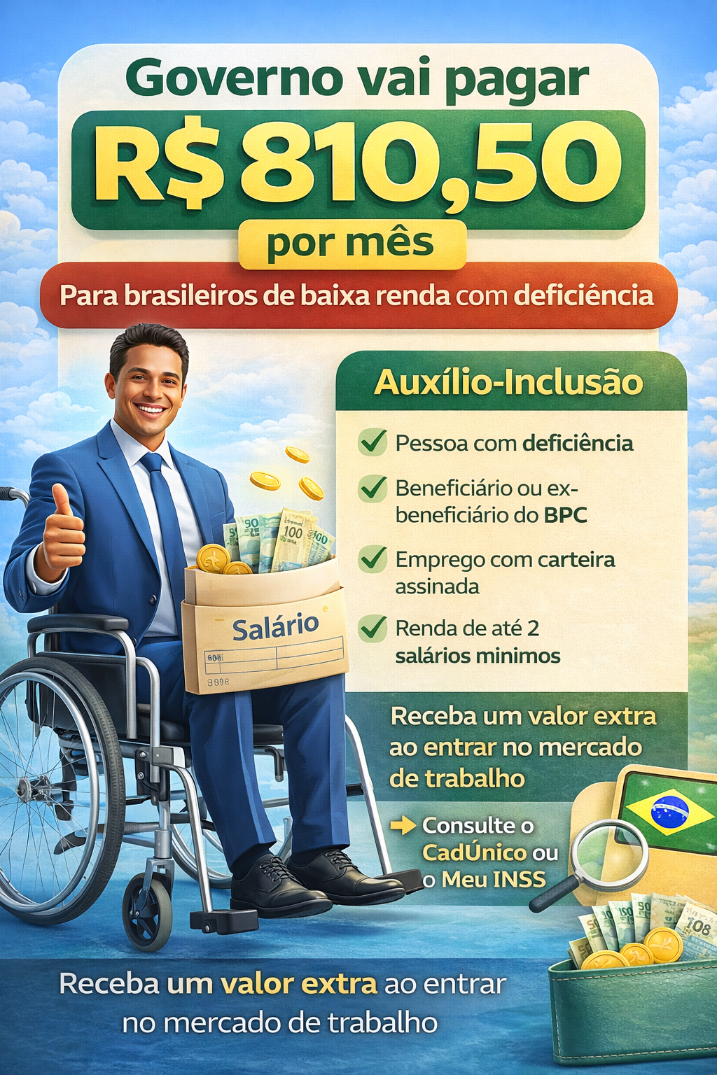 Governo vai pagar&nbsp;R$ 810,50 por mês&nbsp;para brasileiros de baixa renda que começarem a trabalhar